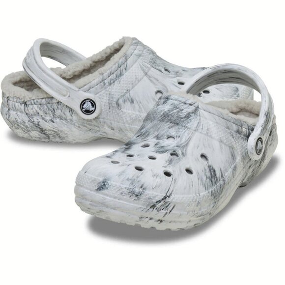 NEW Crocs Sizes 6-10 Women's Classic Lined Watercolor Marbled Clog - Grey Swirl - Picture 2 of 7